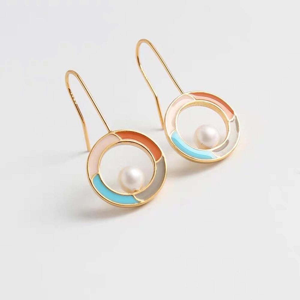 Enamel Colorblock Hooped Earrings